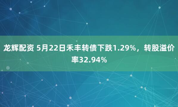 龙辉配资 5月22日禾丰转债下跌1.29%，转股溢价率32.94%
