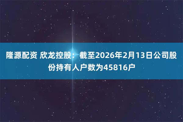 隆源配资 欣龙控股：截至2026年2月13日公司股份持有人户数为45816户
